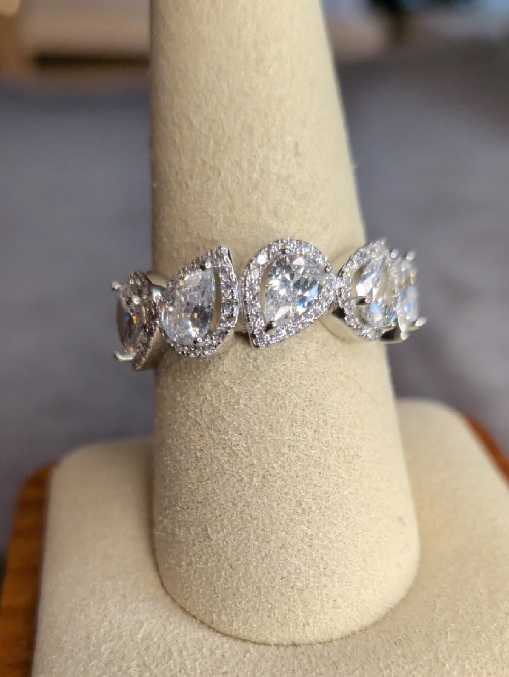 Pear Halo 925 Sterling Silver CZ Ring Size 9